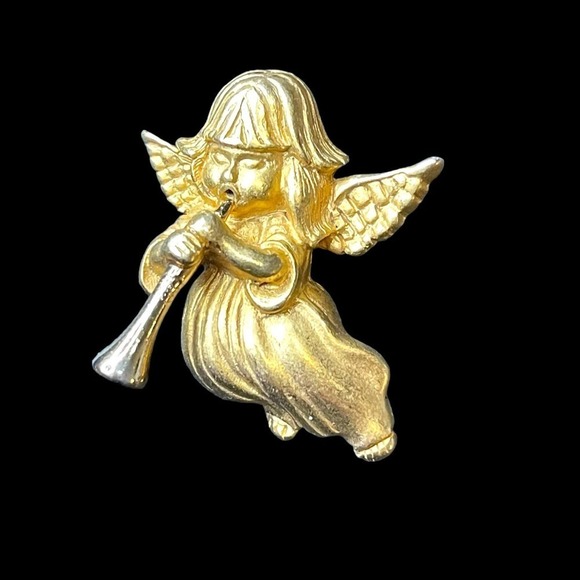 Vintage Daria Gold Tone Musical Angel Pin Vintage USA - Picture 1 of 6